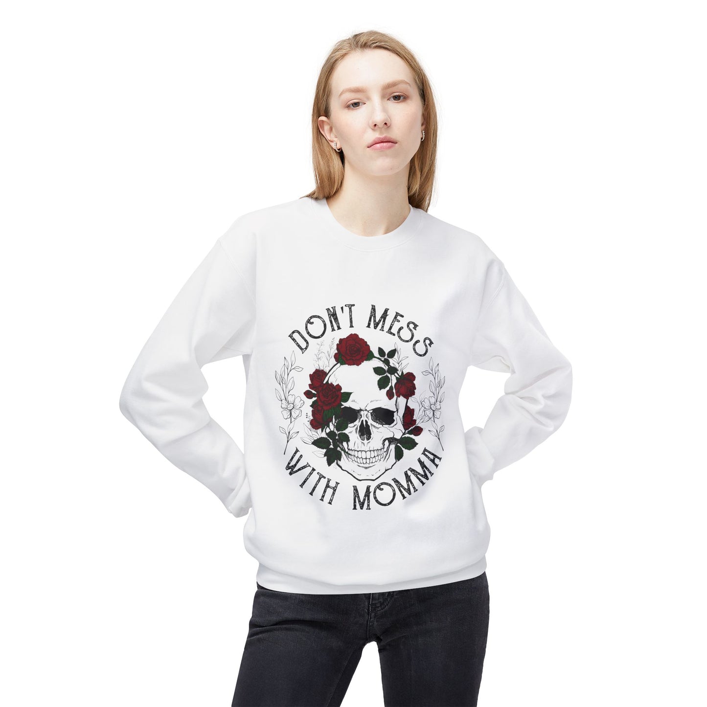 Don't Mess With Momma Skull Floral Sweatshirt | Unisex Midweight Fleece Crewneck