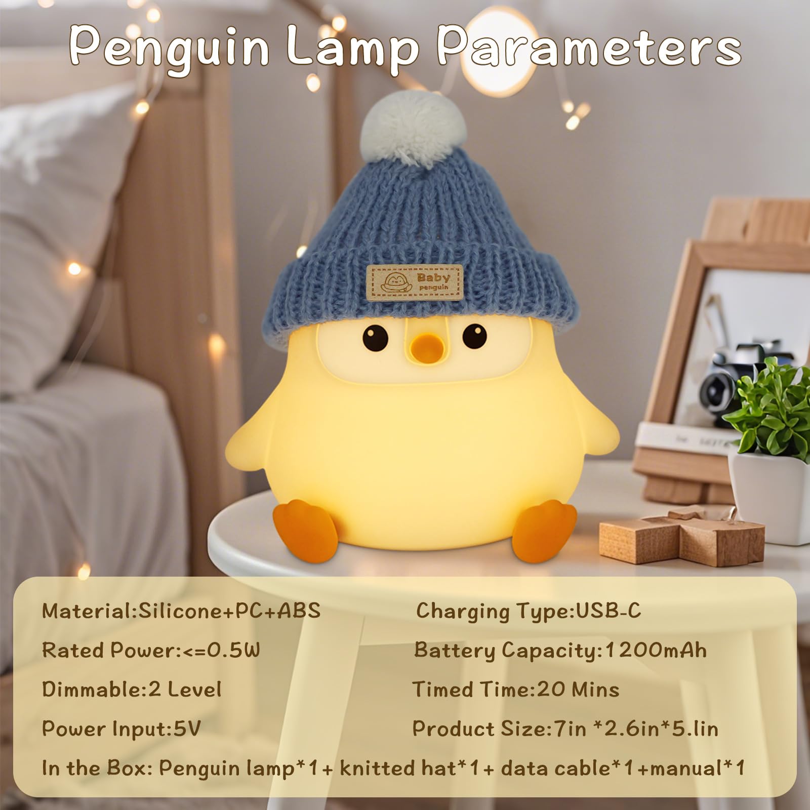Duck Lamp, Cute Pea Duck Night Light, 2 Levels Dimmable Ducky Night Lamp, LED Squishy Animal Light for Kids Sleep, Rechargeable Bedside Touch Silicone Lamp, Unique Dorm Decor Gift Toy