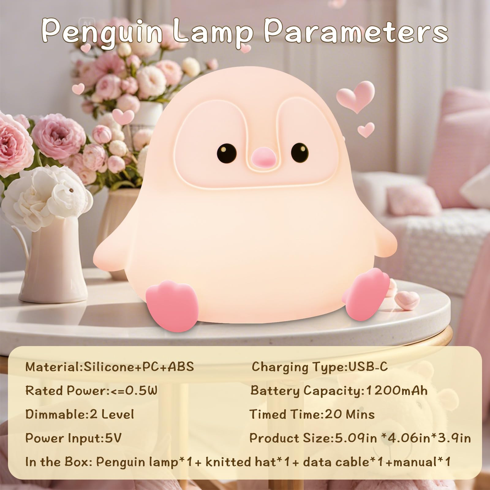 Duck Lamp, Cute Pea Duck Night Light, 2 Levels Dimmable Ducky Night Lamp, LED Squishy Animal Light for Kids Sleep, Rechargeable Bedside Touch Silicone Lamp, Unique Dorm Decor Gift Toy