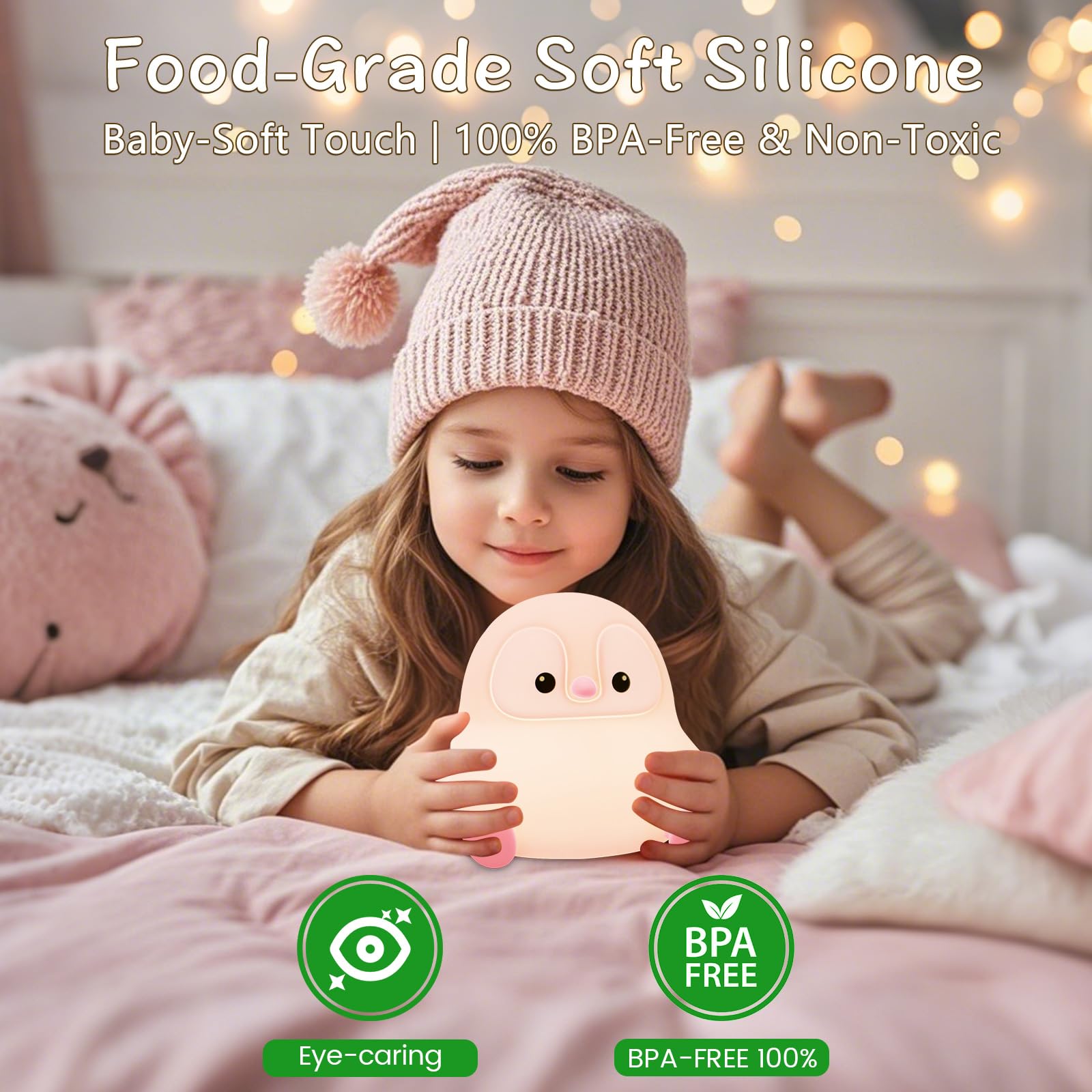 Duck Lamp, Cute Pea Duck Night Light, 2 Levels Dimmable Ducky Night Lamp, LED Squishy Animal Light for Kids Sleep, Rechargeable Bedside Touch Silicone Lamp, Unique Dorm Decor Gift Toy