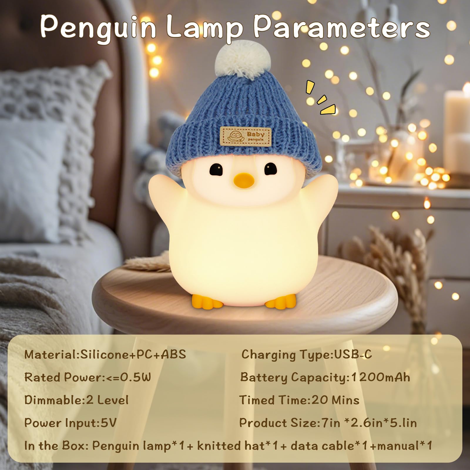 Duck Lamp, Cute Pea Duck Night Light, 2 Levels Dimmable Ducky Night Lamp, LED Squishy Animal Light for Kids Sleep, Rechargeable Bedside Touch Silicone Lamp, Unique Dorm Decor Gift Toy