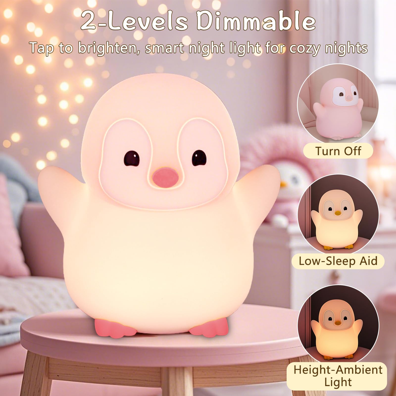 Duck Lamp, Cute Pea Duck Night Light, 2 Levels Dimmable Ducky Night Lamp, LED Squishy Animal Light for Kids Sleep, Rechargeable Bedside Touch Silicone Lamp, Unique Dorm Decor Gift Toy