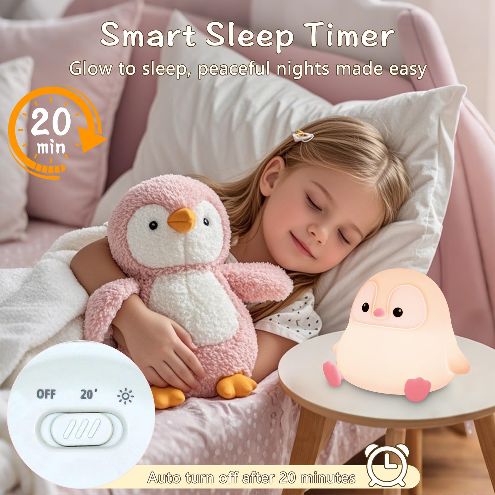 Duck Lamp, Cute Pea Duck Night Light, 2 Levels Dimmable Ducky Night Lamp, LED Squishy Animal Light for Kids Sleep, Rechargeable Bedside Touch Silicone Lamp, Unique Dorm Decor Gift Toy