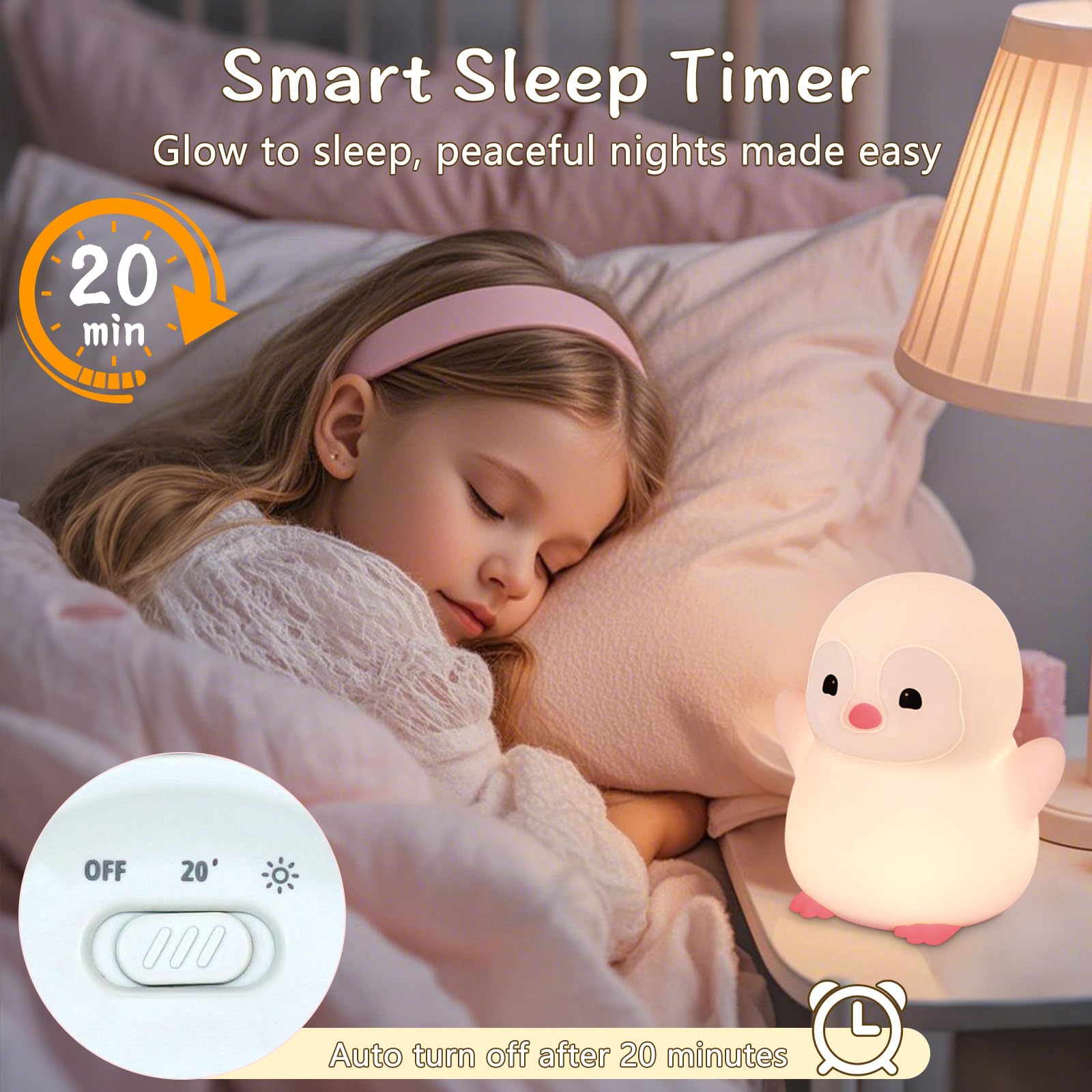 Duck Lamp, Cute Pea Duck Night Light, 2 Levels Dimmable Ducky Night Lamp, LED Squishy Animal Light for Kids Sleep, Rechargeable Bedside Touch Silicone Lamp, Unique Dorm Decor Gift Toy