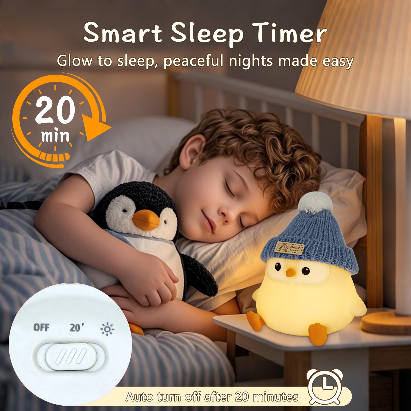 Duck Lamp, Cute Pea Duck Night Light, 2 Levels Dimmable Ducky Night Lamp, LED Squishy Animal Light for Kids Sleep, Rechargeable Bedside Touch Silicone Lamp, Unique Dorm Decor Gift Toy