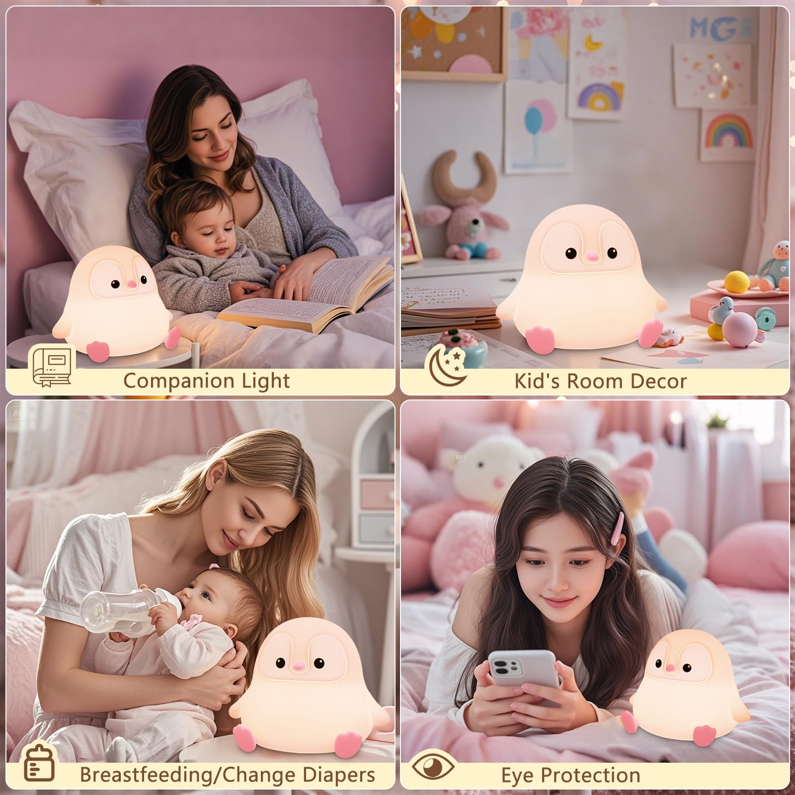 Duck Lamp, Cute Pea Duck Night Light, 2 Levels Dimmable Ducky Night Lamp, LED Squishy Animal Light for Kids Sleep, Rechargeable Bedside Touch Silicone Lamp, Unique Dorm Decor Gift Toy
