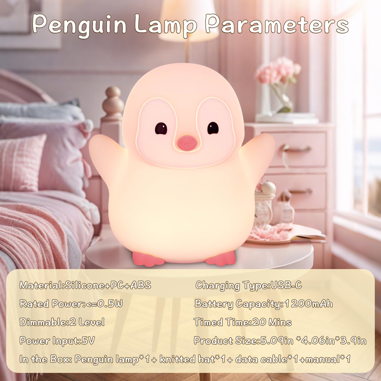 Duck Lamp, Cute Pea Duck Night Light, 2 Levels Dimmable Ducky Night Lamp, LED Squishy Animal Light for Kids Sleep, Rechargeable Bedside Touch Silicone Lamp, Unique Dorm Decor Gift Toy