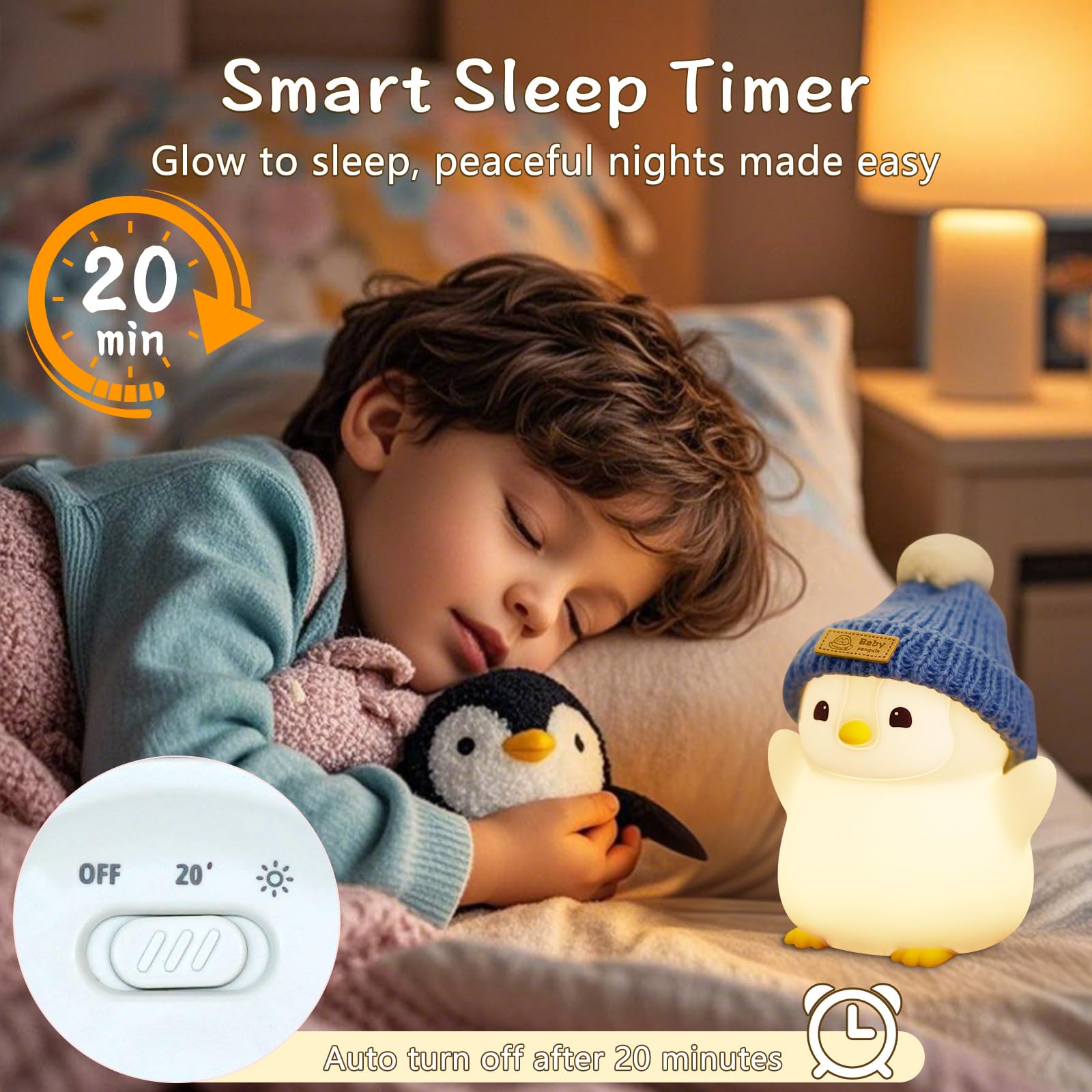 Duck Lamp, Cute Pea Duck Night Light, 2 Levels Dimmable Ducky Night Lamp, LED Squishy Animal Light for Kids Sleep, Rechargeable Bedside Touch Silicone Lamp, Unique Dorm Decor Gift Toy