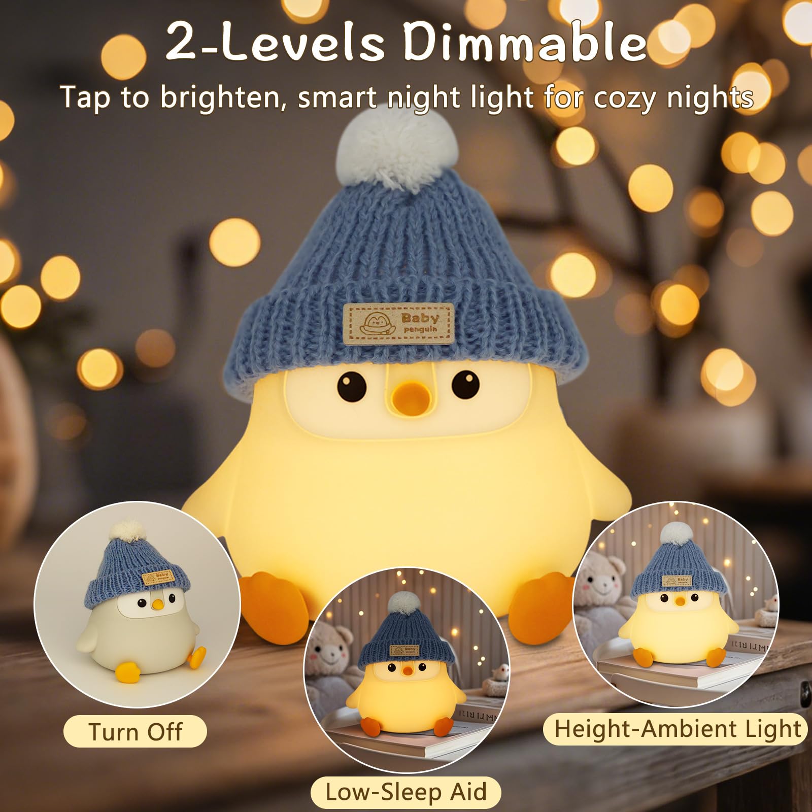 Duck Lamp, Cute Pea Duck Night Light, 2 Levels Dimmable Ducky Night Lamp, LED Squishy Animal Light for Kids Sleep, Rechargeable Bedside Touch Silicone Lamp, Unique Dorm Decor Gift Toy