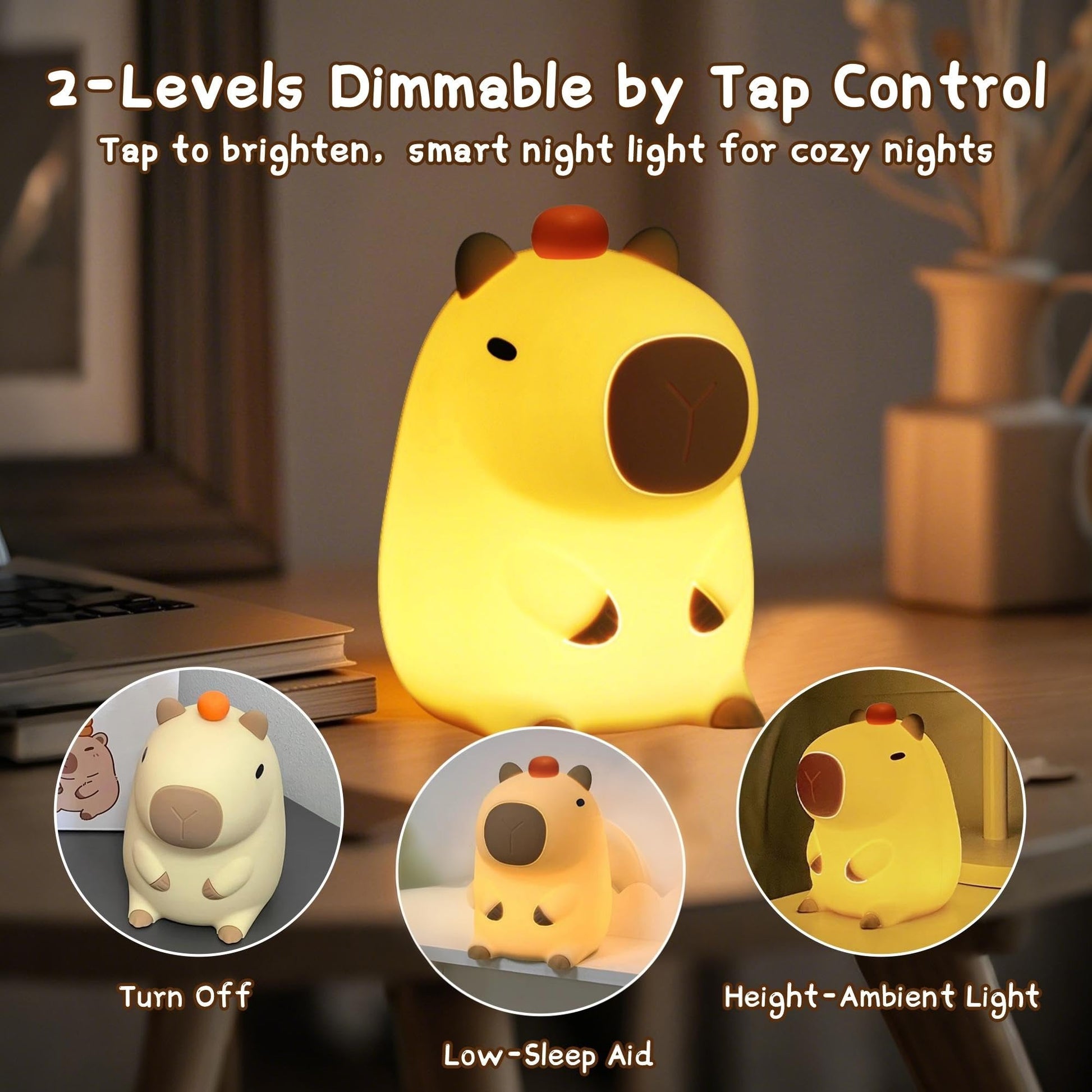 Duck Lamp, Cute Pea Duck Night Light, 2 Levels Dimmable Ducky Night Lamp, LED Squishy Animal Light for Kids Sleep, Rechargeable Bedside Touch Silicone Lamp, Unique Dorm Decor Gift Toy