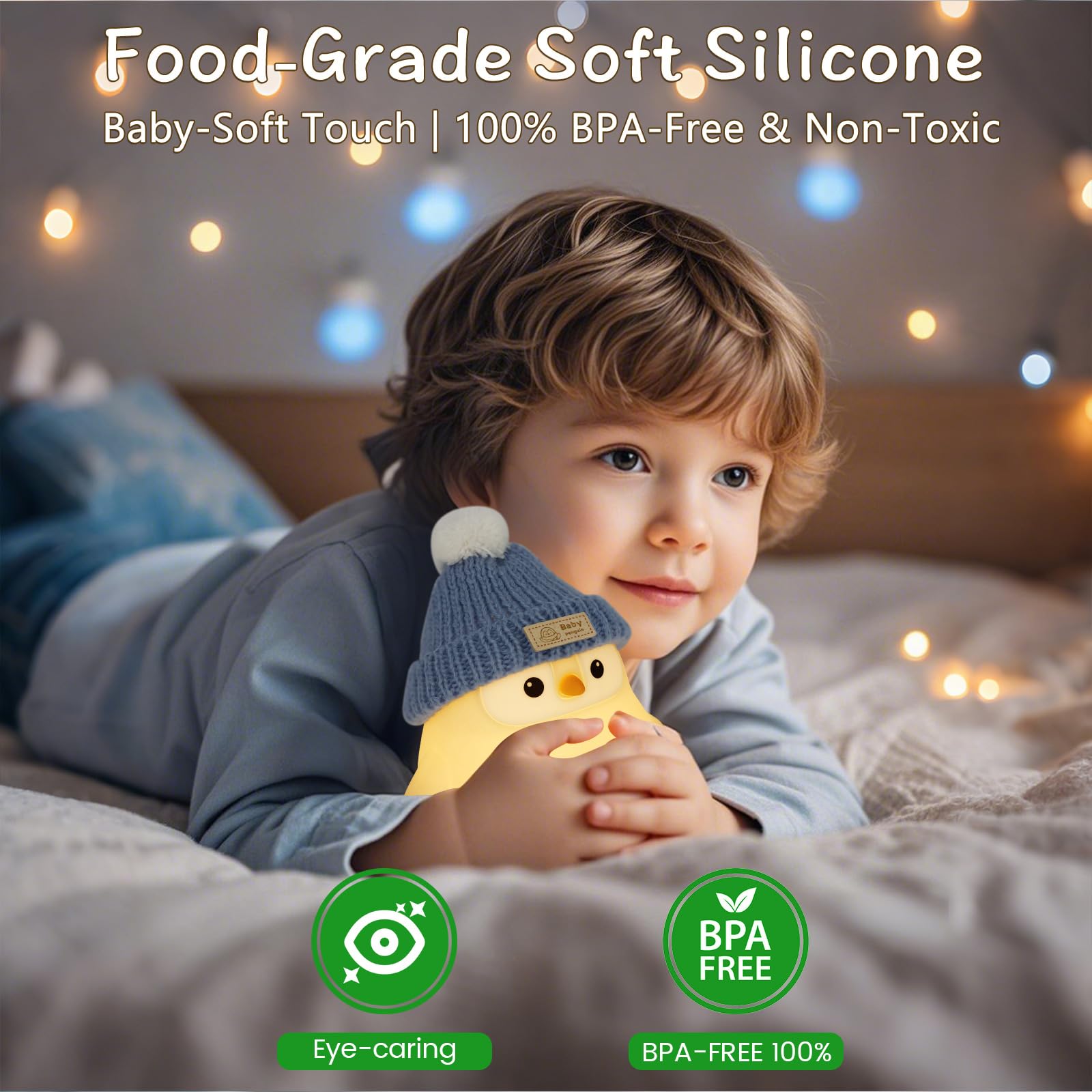 Duck Lamp, Cute Pea Duck Night Light, 2 Levels Dimmable Ducky Night Lamp, LED Squishy Animal Light for Kids Sleep, Rechargeable Bedside Touch Silicone Lamp, Unique Dorm Decor Gift Toy