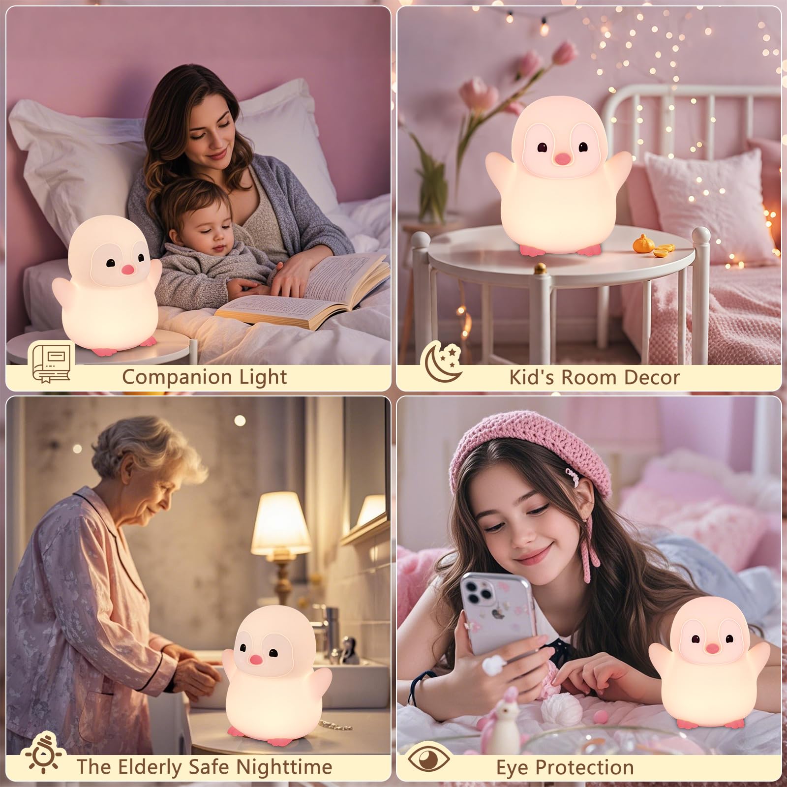 Duck Lamp, Cute Pea Duck Night Light, 2 Levels Dimmable Ducky Night Lamp, LED Squishy Animal Light for Kids Sleep, Rechargeable Bedside Touch Silicone Lamp, Unique Dorm Decor Gift Toy
