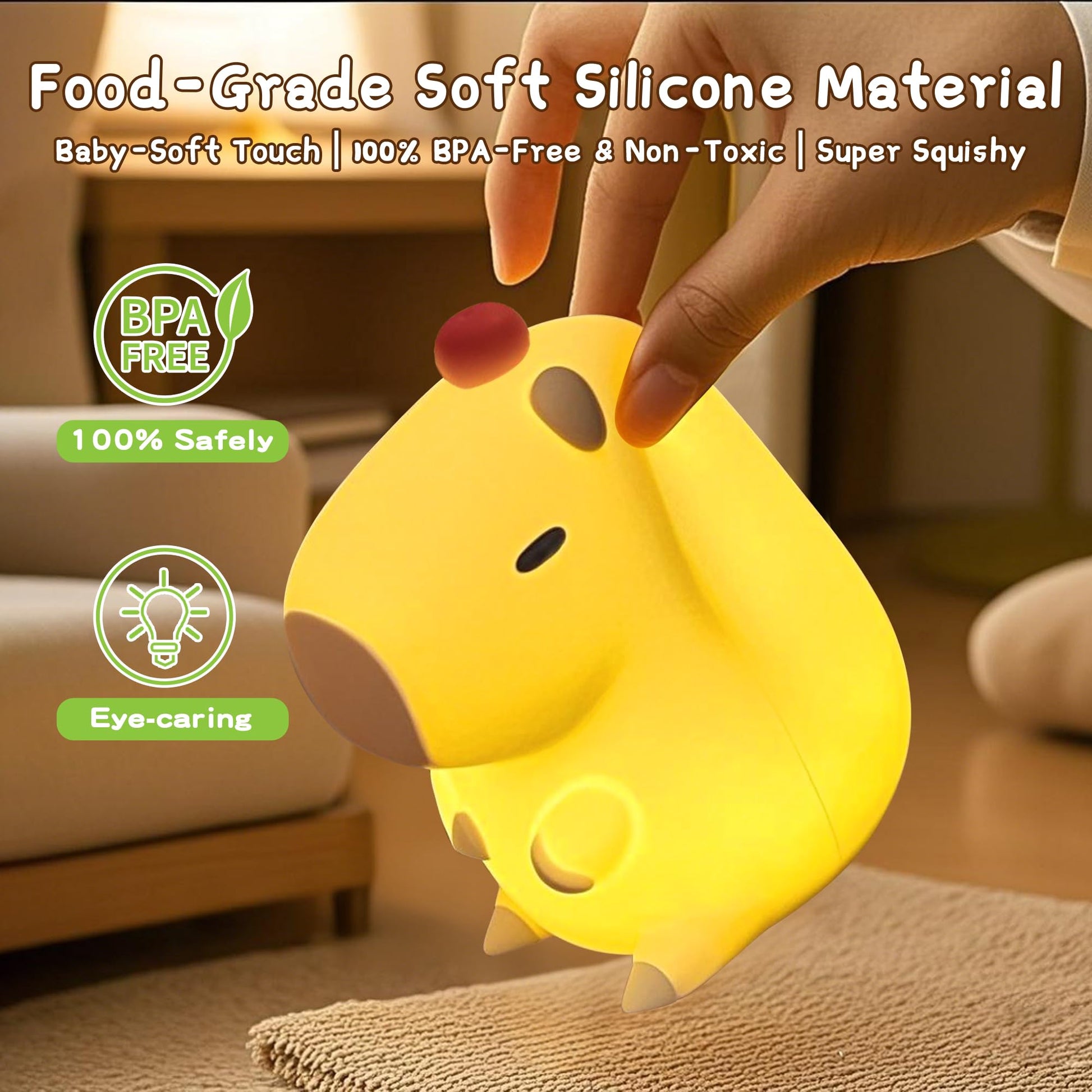 Duck Lamp, Cute Pea Duck Night Light, 2 Levels Dimmable Ducky Night Lamp, LED Squishy Animal Light for Kids Sleep, Rechargeable Bedside Touch Silicone Lamp, Unique Dorm Decor Gift Toy