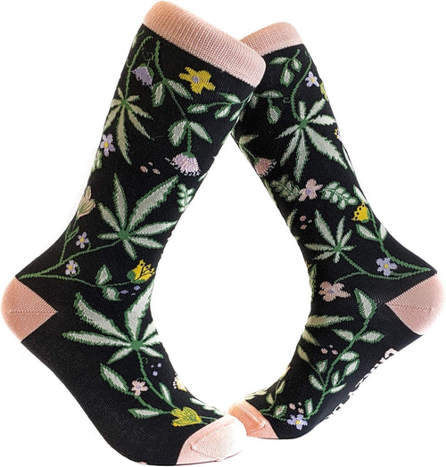 Crazy Dog T-Shirts Womens Flowers And Weed Socks Funny Graphic Sock Fun Pattern Hilarious Marijuana 420 Humor Footwear