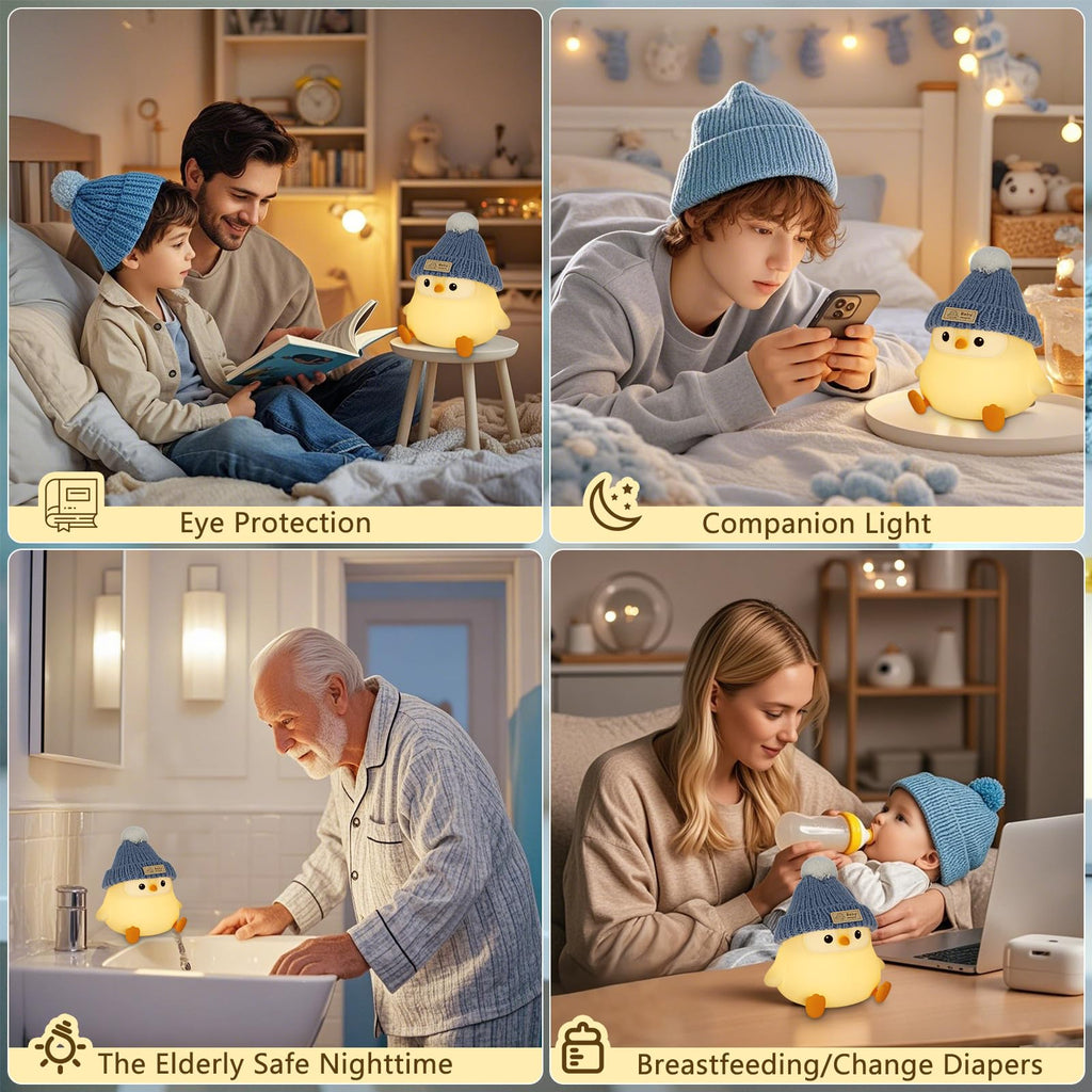 Duck Lamp, Cute Pea Duck Night Light, 2 Levels Dimmable Ducky Night Lamp, LED Squishy Animal Light for Kids Sleep, Rechargeable Bedside Touch Silicone Lamp, Unique Dorm Decor Gift Toy
